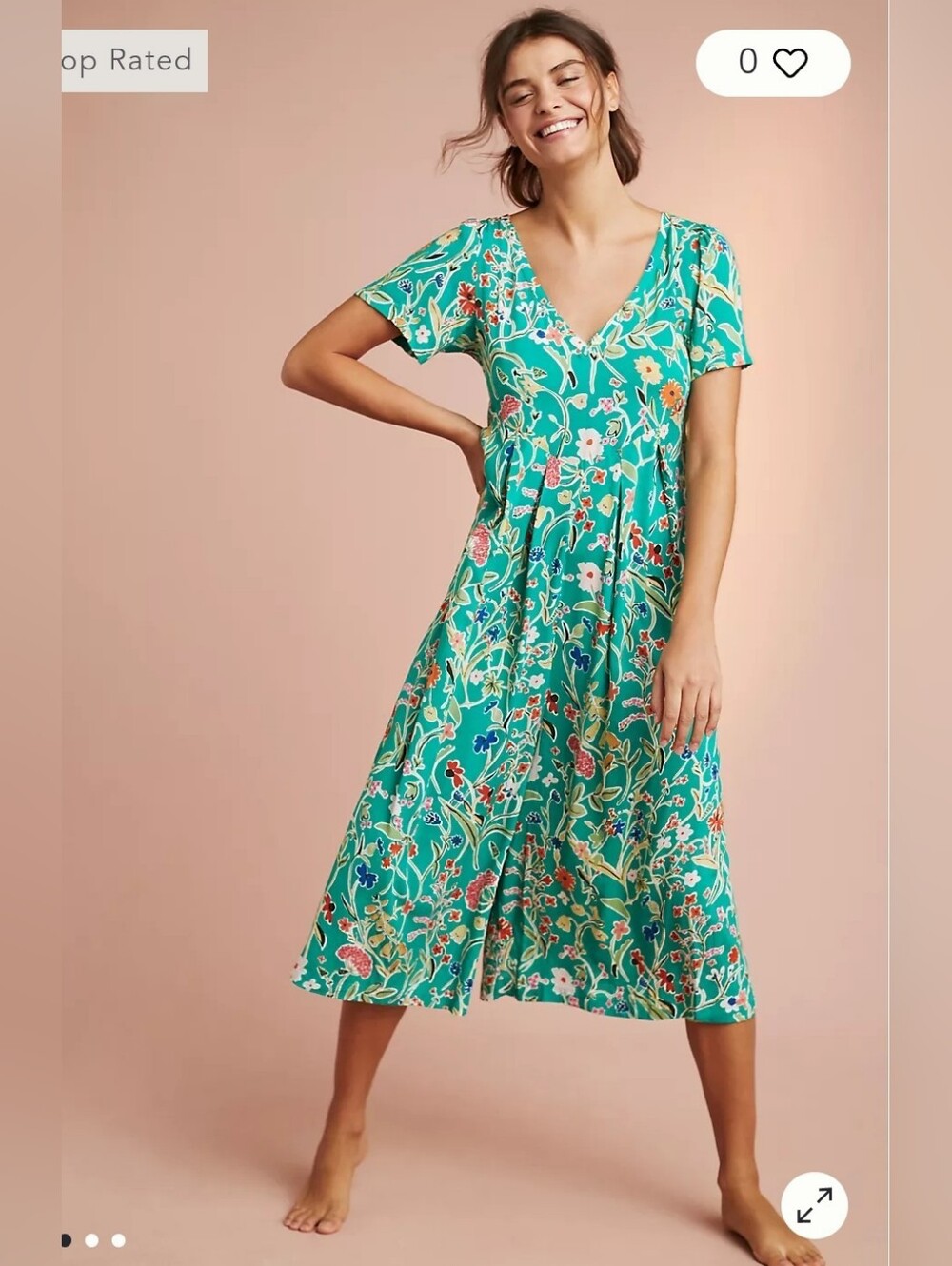 Anthropologie Floreat Yardley Green Floral Wide Leg Jumpsuit Culottes